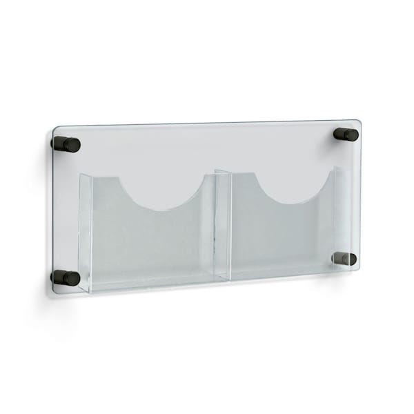 Two-Pocket Letter Wall Mount Brochure Holder with Black Stand Off Caps